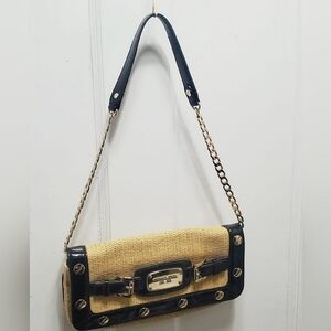 MICHAEL KORS Panama Straw Leather Woven Clutch Shoulder Bag Chain Purse 🌴